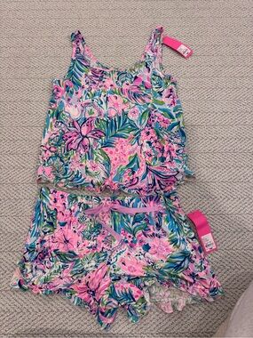 Lilly Pulitzer Multicolor Floral Ruffle Tank - Pink, Aqua, Navy & Green